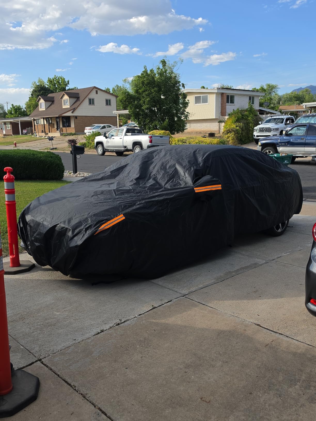 MORNYRAY Waterproof Car Cover All Weather Snowproof UV Protection Windproof Outdoor Full Truck Cover, Universal Fit for (All Black, Fit Truck Length 210-230 inch) customer photo 2