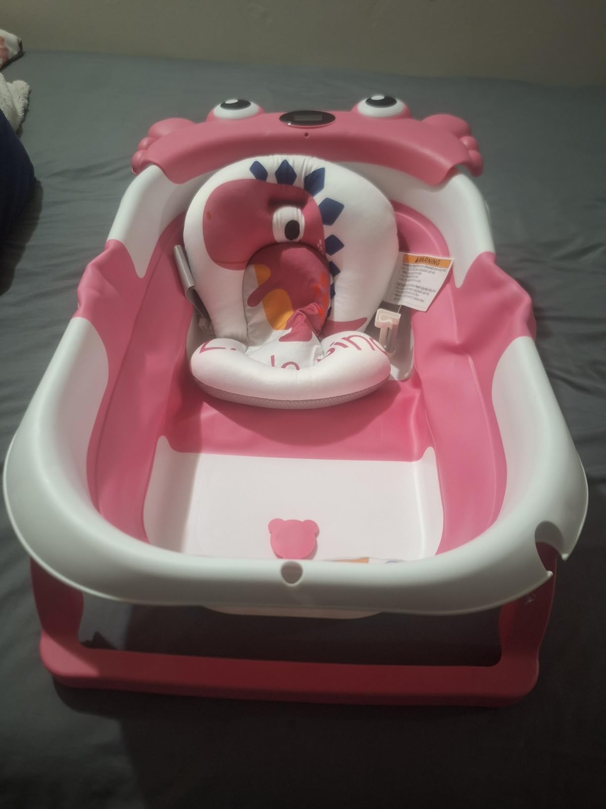Collapsible Baby Bathtub for Newborns to Toddler with Real-time Temp Monitor & Floating Cushion,Portable Travel Tub for 0-36 Month, Foldable Baby Bath Tub for Infants Girl (Pink) customer photo 1