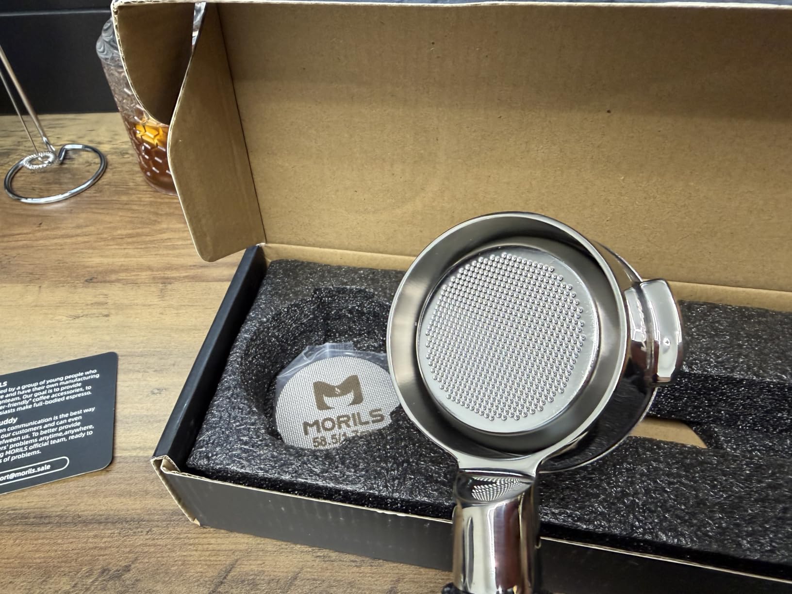 Bottomless Portafilter 58mm with Double Shot Filter Basket & Premium Walnutwood Handle, Portafilter with Puck Screen Compatible with All Breville 58mm Machines, Espresso Accessories, Silver customer photo 1