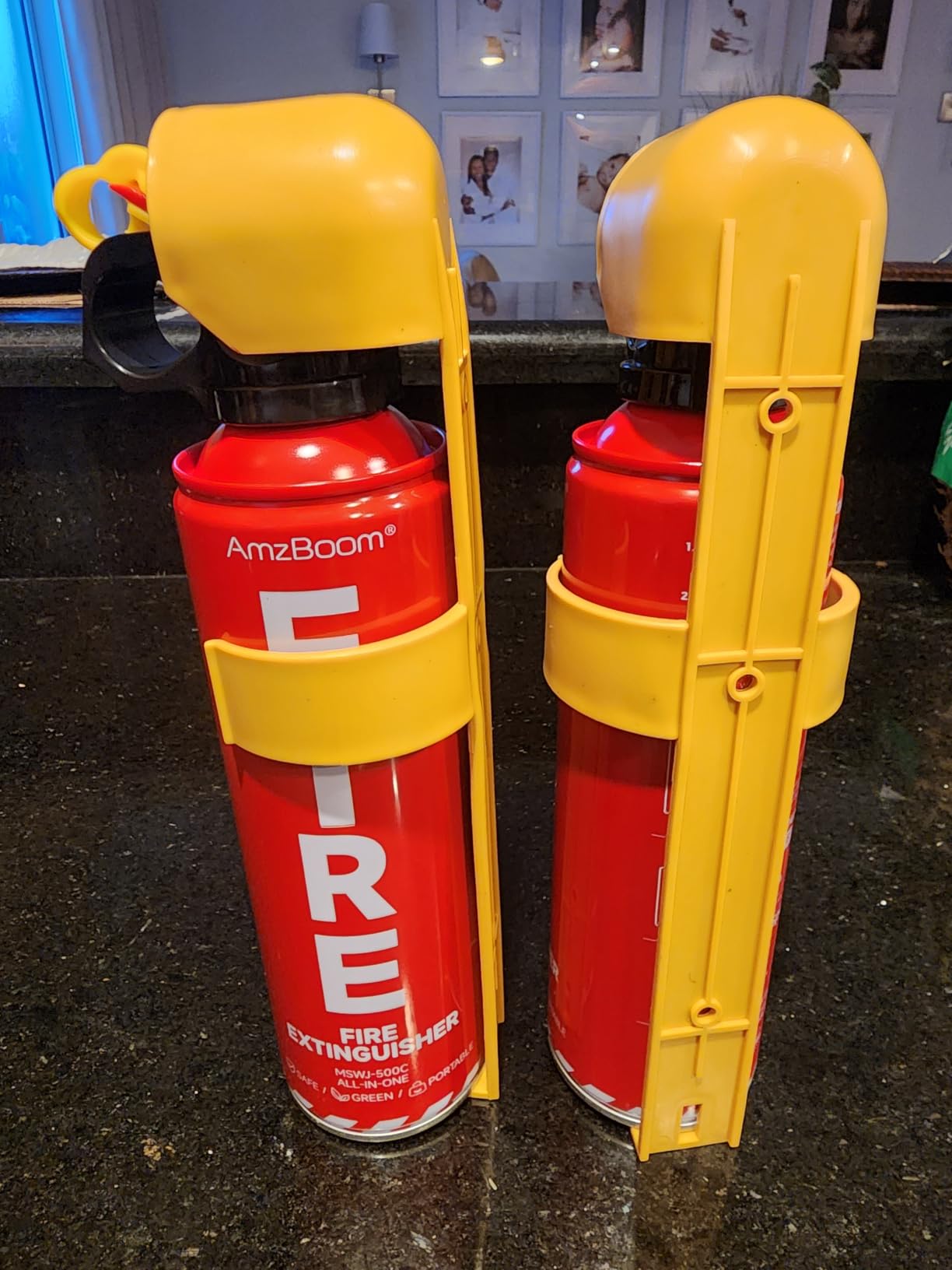 AmzBoom 2-Pack Fire Extinguisher for Home, Kitchen, Car, and Grill with Mounting Bracket– Extinguishing Spray, Compact A, B, C, K – Eco-Friendly, Prevents Reignition. customer photo 1
