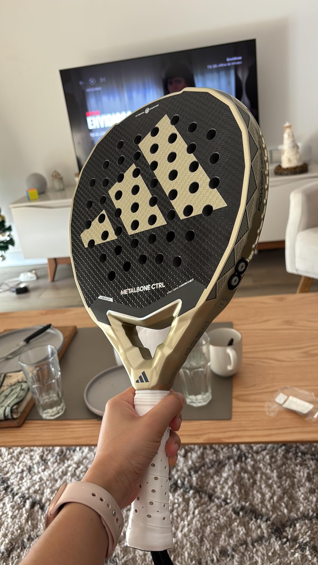 adidas Metalbone Ctrl 3.4 Racket - Black Champagne, Round Shape, EVA Soft Performance Foam, Carbon 16K customer photo 1