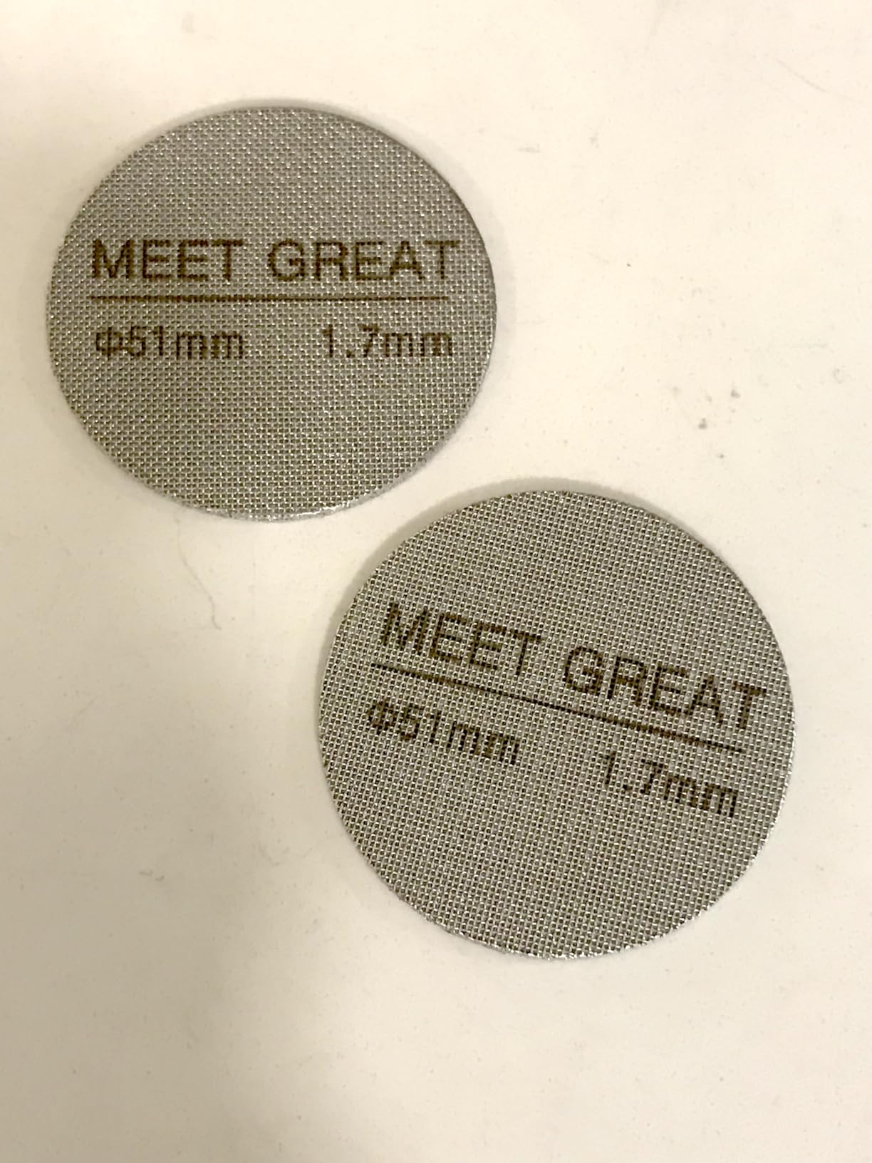 Meet Great- 2 Packs 53.3mm Espresso Puck Screen, 1.7mm Thickness 150μm 316L Stainless Steel, Upgraded Reusable Coffee Filter Screen for 54mm Breville Portafilter Filter Basket customer photo 1