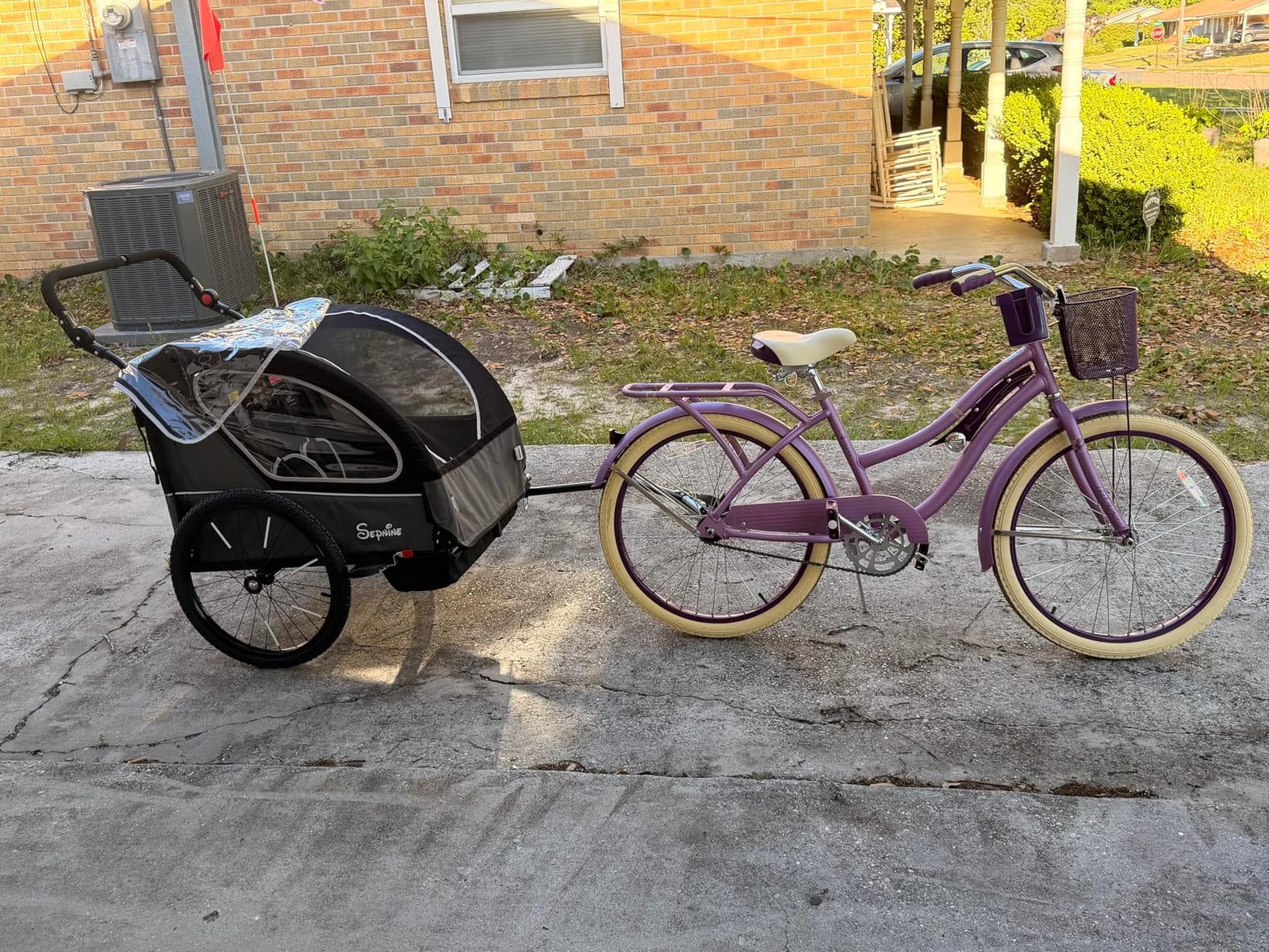 Sepnine Kids Bike Trailer, 2 in1 Canopy Carrier Converts to Pushcart Suitable for 1 to 2 Toddlers, Kids, Quick Attach to Bike, Foldable, with 5-Point Harness and Storage Bags customer photo 1