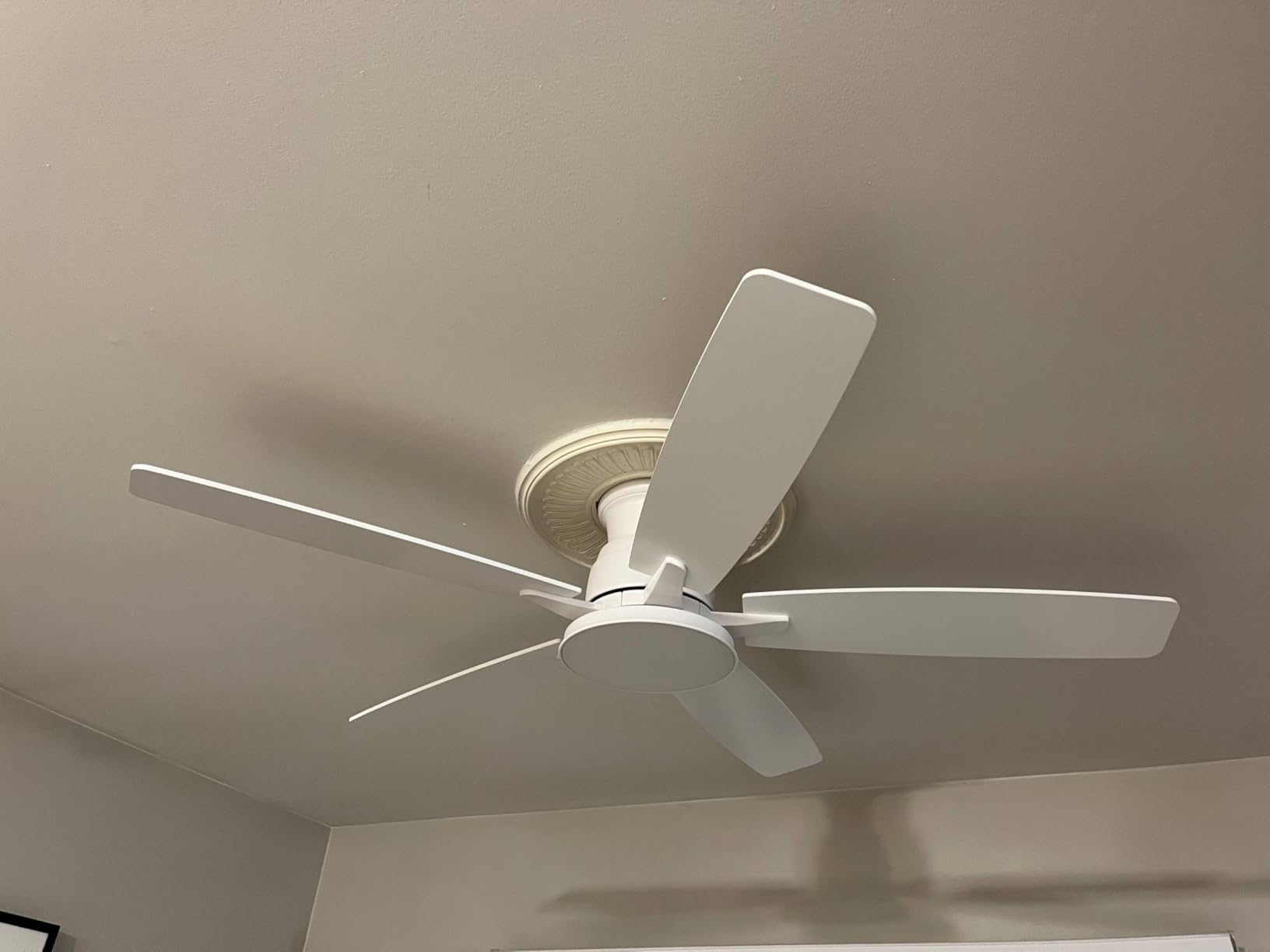 Flush Mount Ceiling Fan with Light, 52 Inch, Remote Control, 3CCT Dimmable LED, 6-Speed Silent Reversible DC Motor, Low Profile Hugger Ceiling Fan for Indoor/Outdoor 90-264V 50/60Hz Fresh White customer photo 1