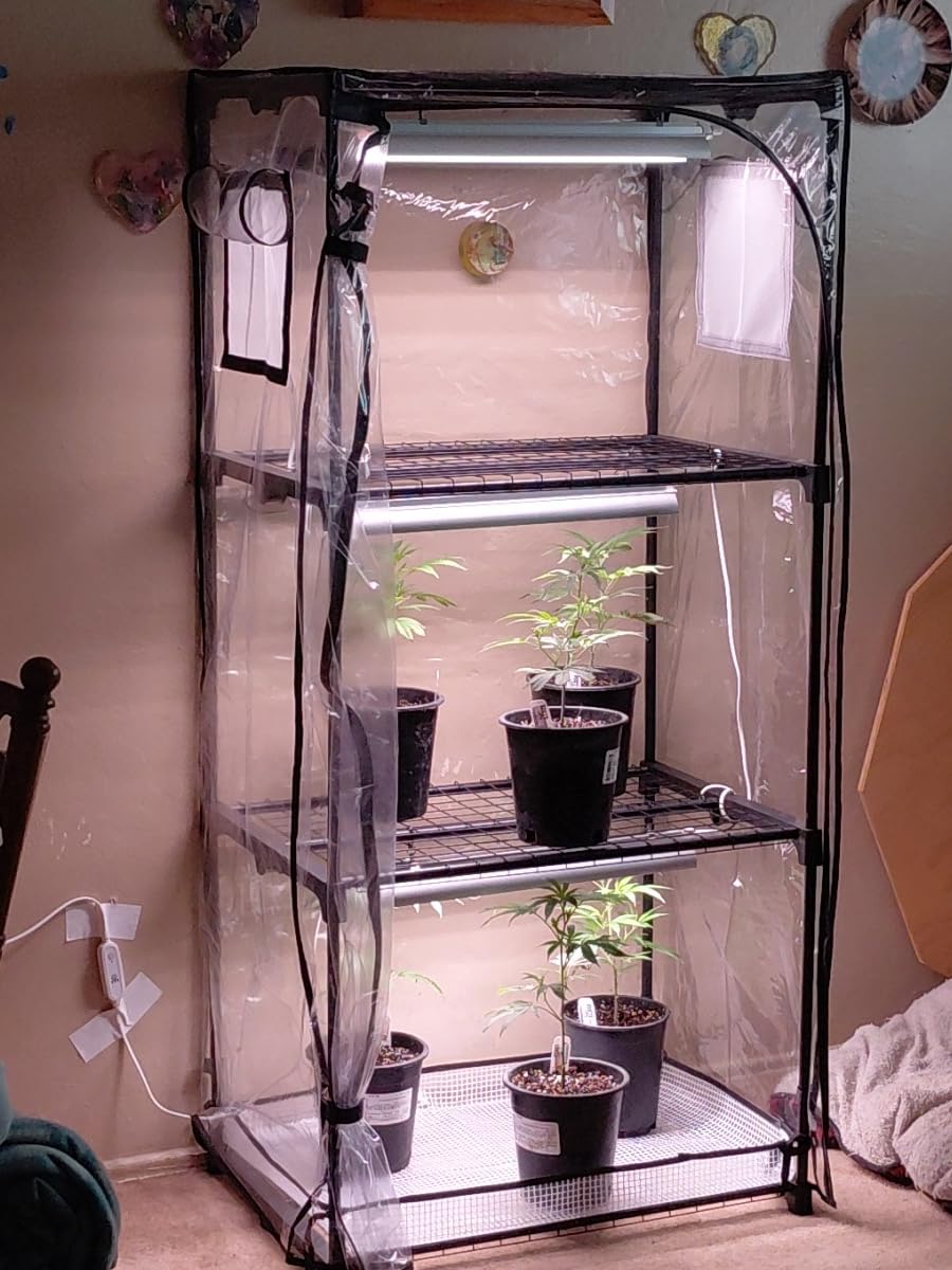 Indoor Greenhouse with Grow Light, 3-Tier Plant Shelf, 27x19x49in customer photo 1