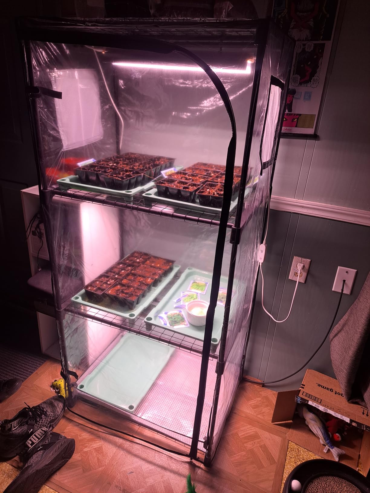 Indoor Greenhouse with Grow Light, 3-Tier Plant Shelf, 27x19x49in customer photo 2