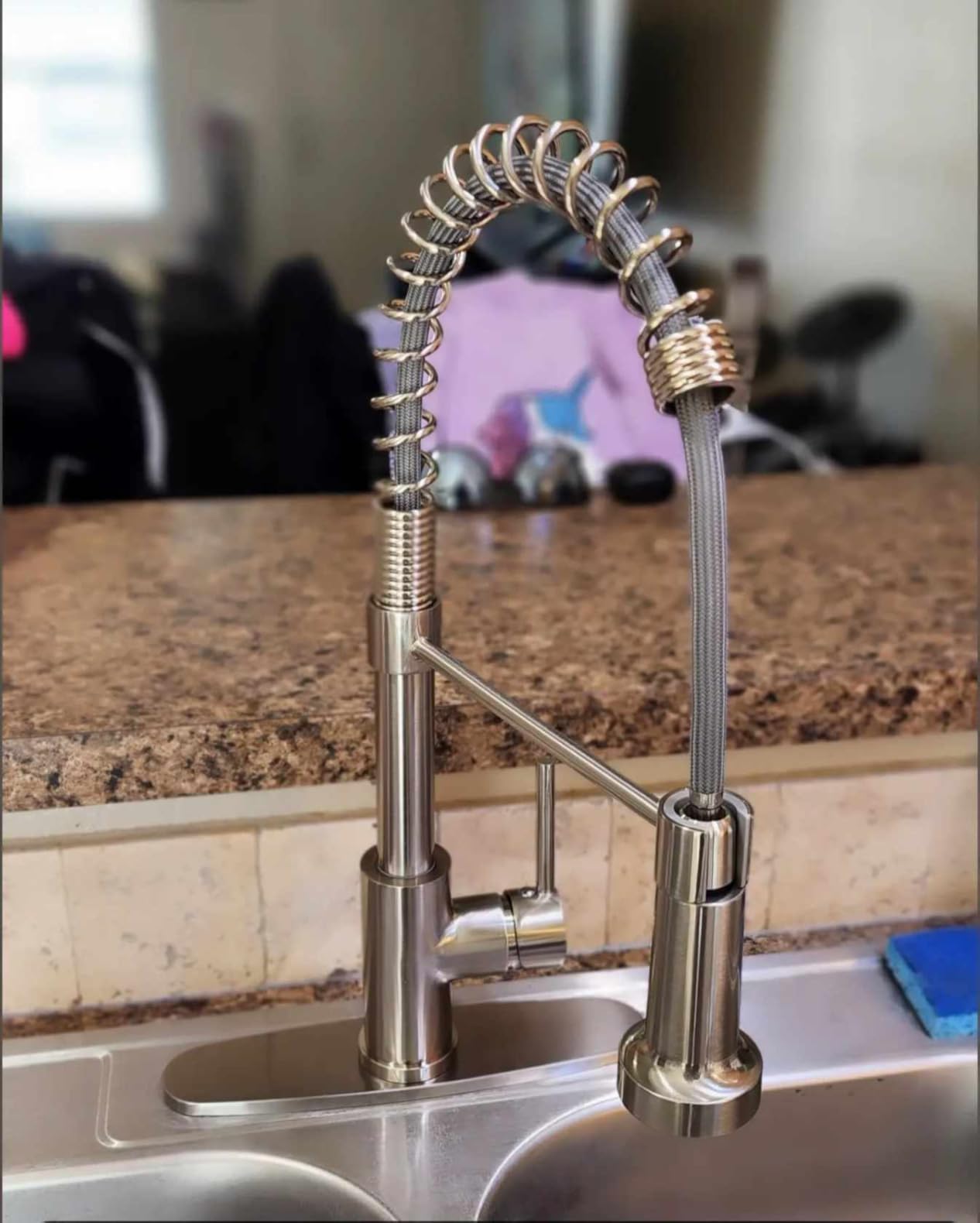 Kitchen Faucet with Water Filter Spout — 2-in-1 Brushed Nickel Pull-Down Sink Faucet, NSF-Certified Filtered Water Tap, Single-Handle with Detachable Deck Plate Fits 1 or 3 Hole by OWOFAN customer photo 2