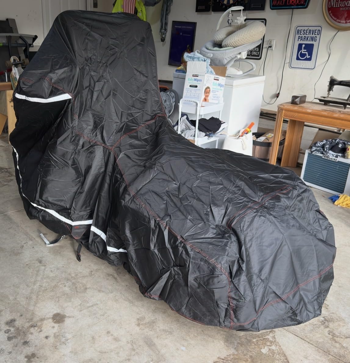 Motorcycle Cover 600D Waterproof for Touring Models Harley Davidson Road King,Road Glide,Street Glide, Electra Glide,Low Rider-ST Indoor & Outdoor Storage Black/Orange customer photo 2